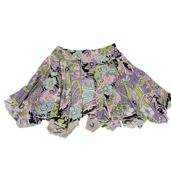 Plum Dresses & Skirts - Vintage Plum Skirt Womens Multicolor Paisley Floral Flare Sequins Mini Size 12 S
